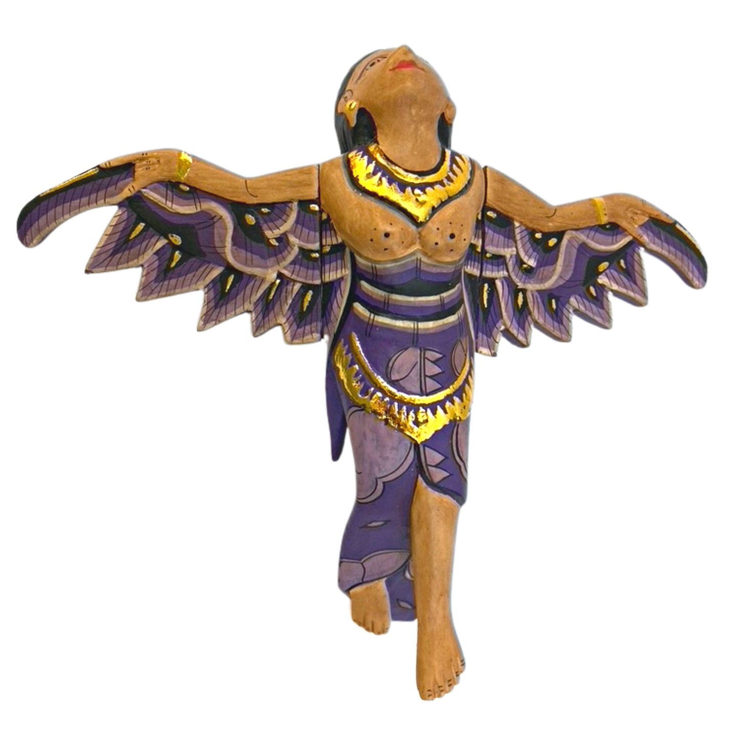 Flying Winged Dewi Sri Goddess Mobile Spiritchaser Crib Angel Carved Wood Balinese folk art Purple 8&quot;