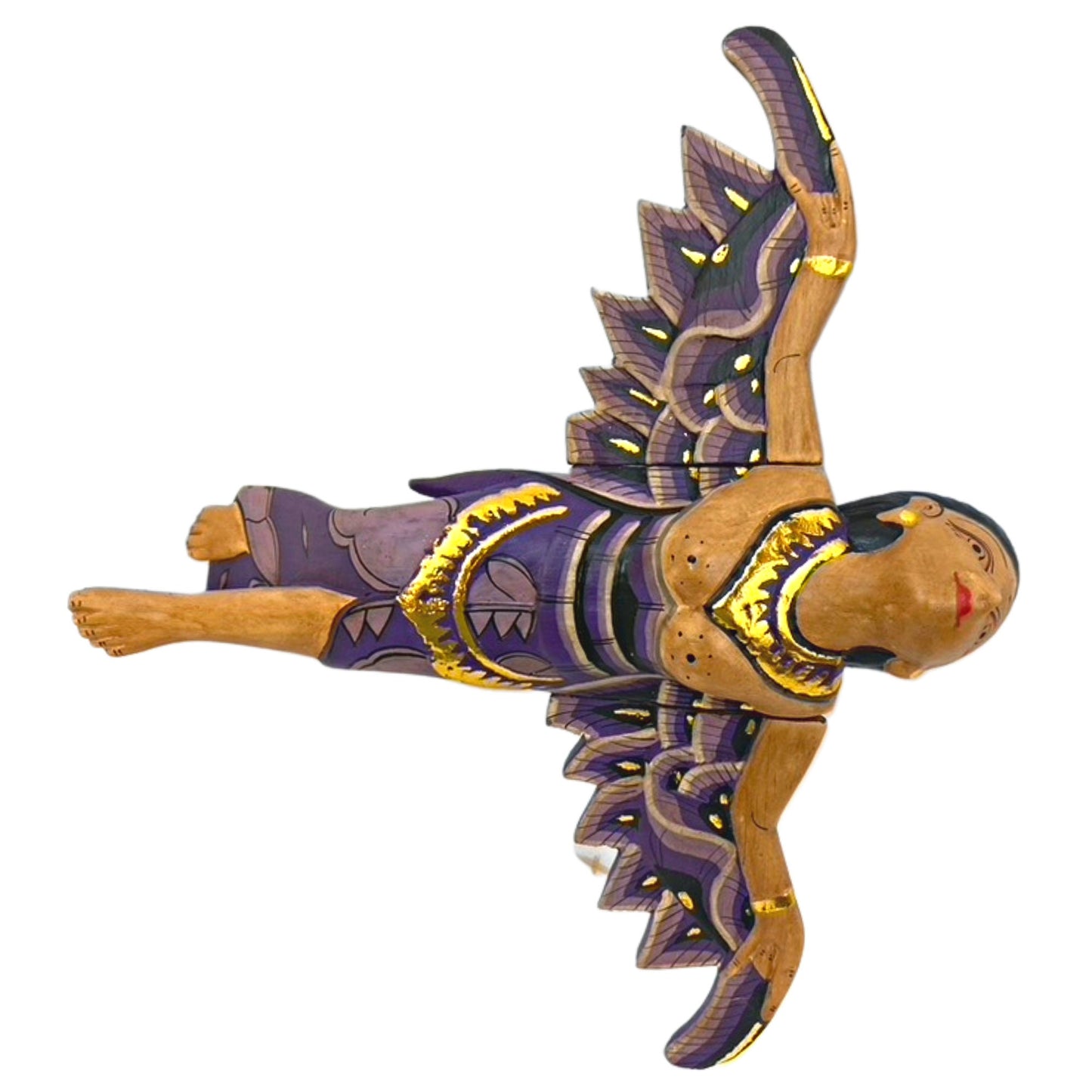 Flying Winged Dewi Sri Goddess Mobile Spiritchaser Crib Angel Carved Wood Balinese folk art Purple 8&quot;