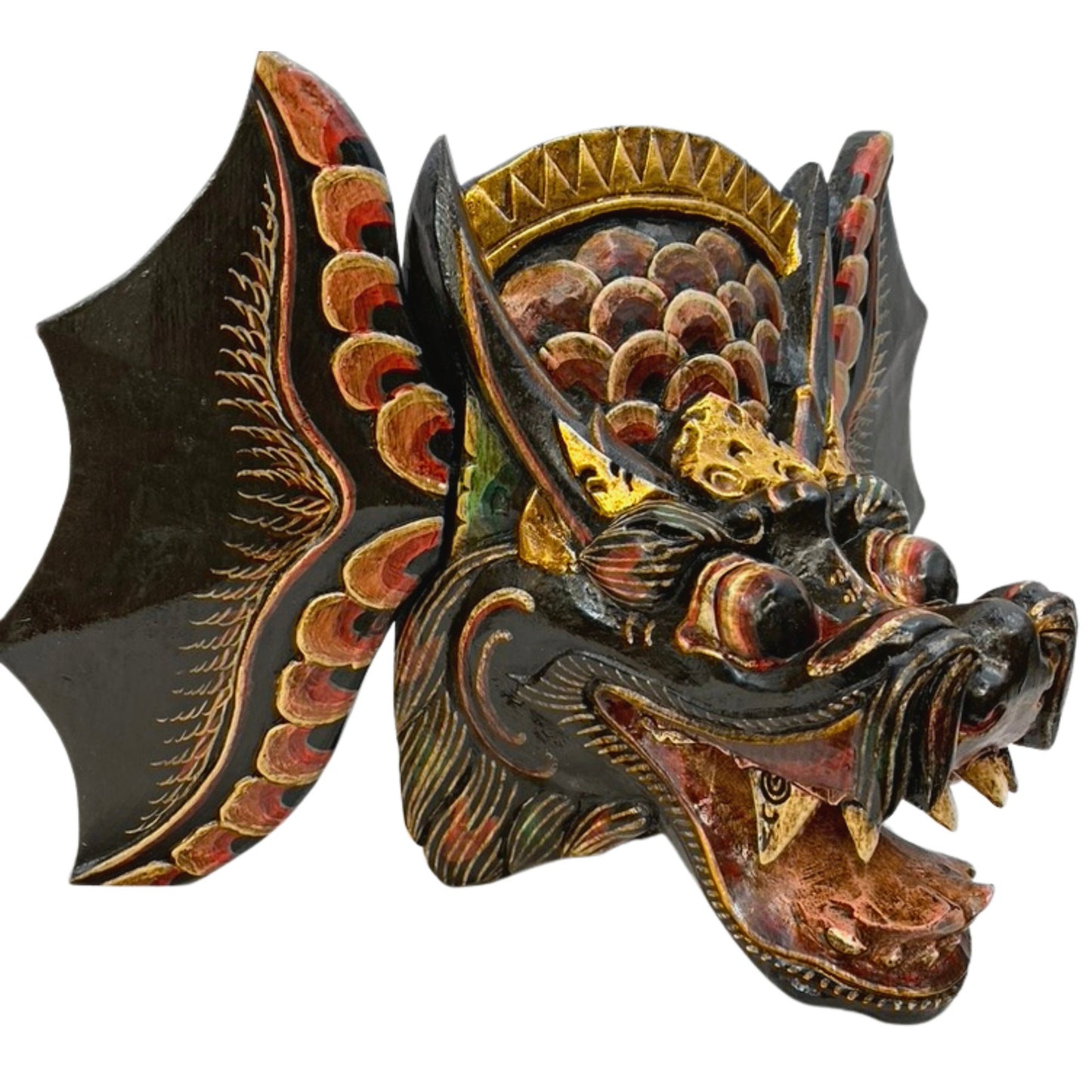Hand Carved Wood Balinese Dragon Mask: Naga Indonesian Folk Art Wood Carving