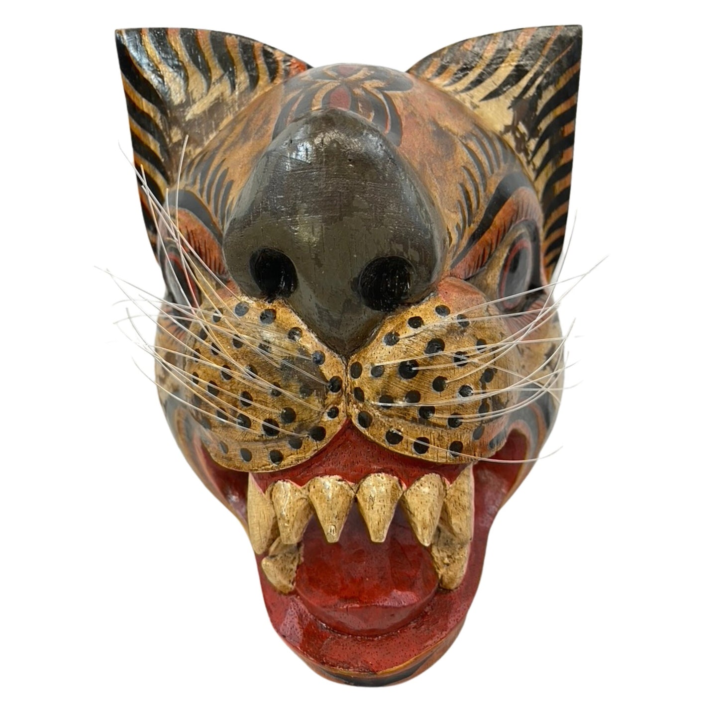 Balinese Tiger Mask: Hand Carved Wood Wall  Decor, Bali Folk Art Sculpture