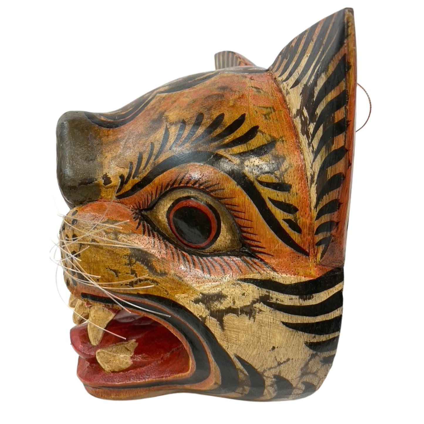 Balinese Tiger Mask: Hand Carved Wood Wall  Decor, Bali Folk Art Sculpture