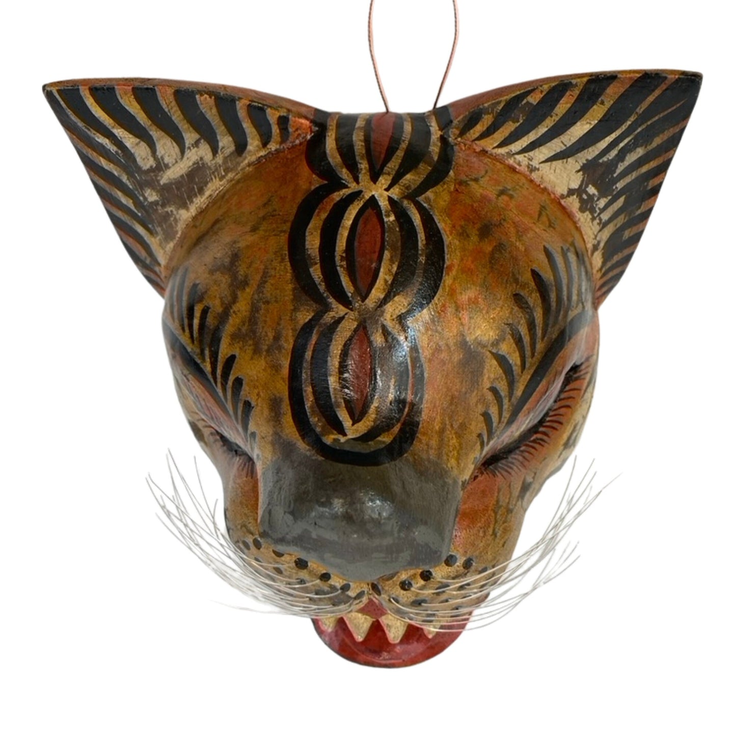 Balinese Tiger Mask: Hand Carved Wood Wall  Decor, Bali Folk Art Sculpture