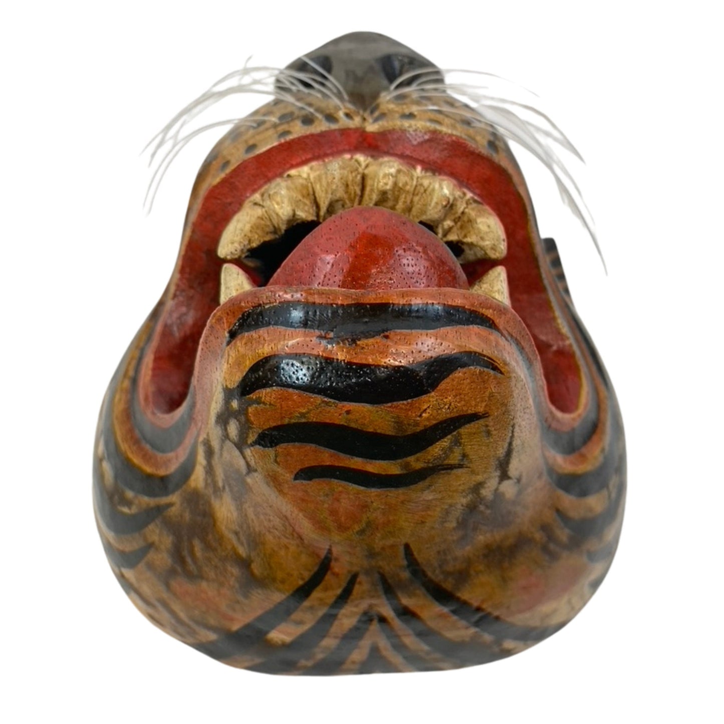 Balinese Tiger Mask: Hand Carved Wood Wall  Decor, Bali Folk Art Sculpture