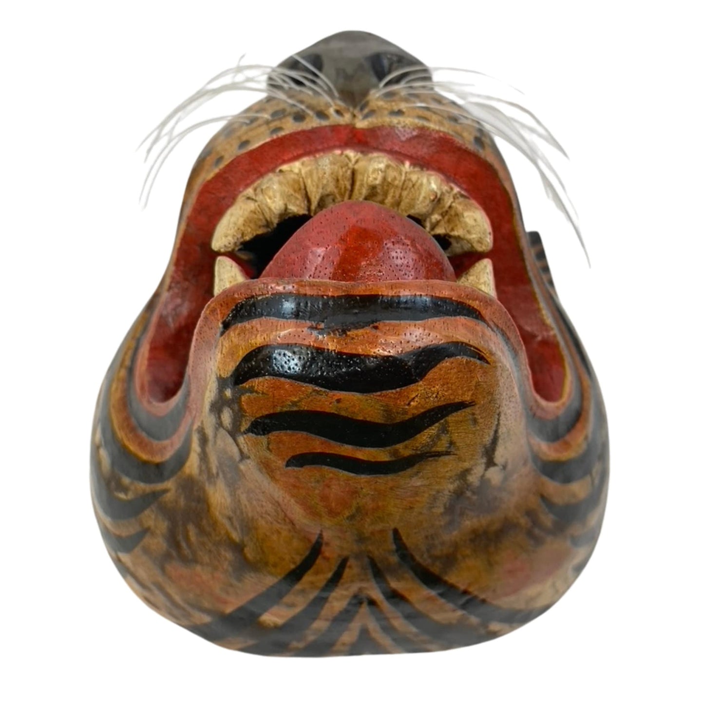 Balinese Tiger Mask: Hand Carved Wood Wall  Decor, Bali Folk Art Sculpture