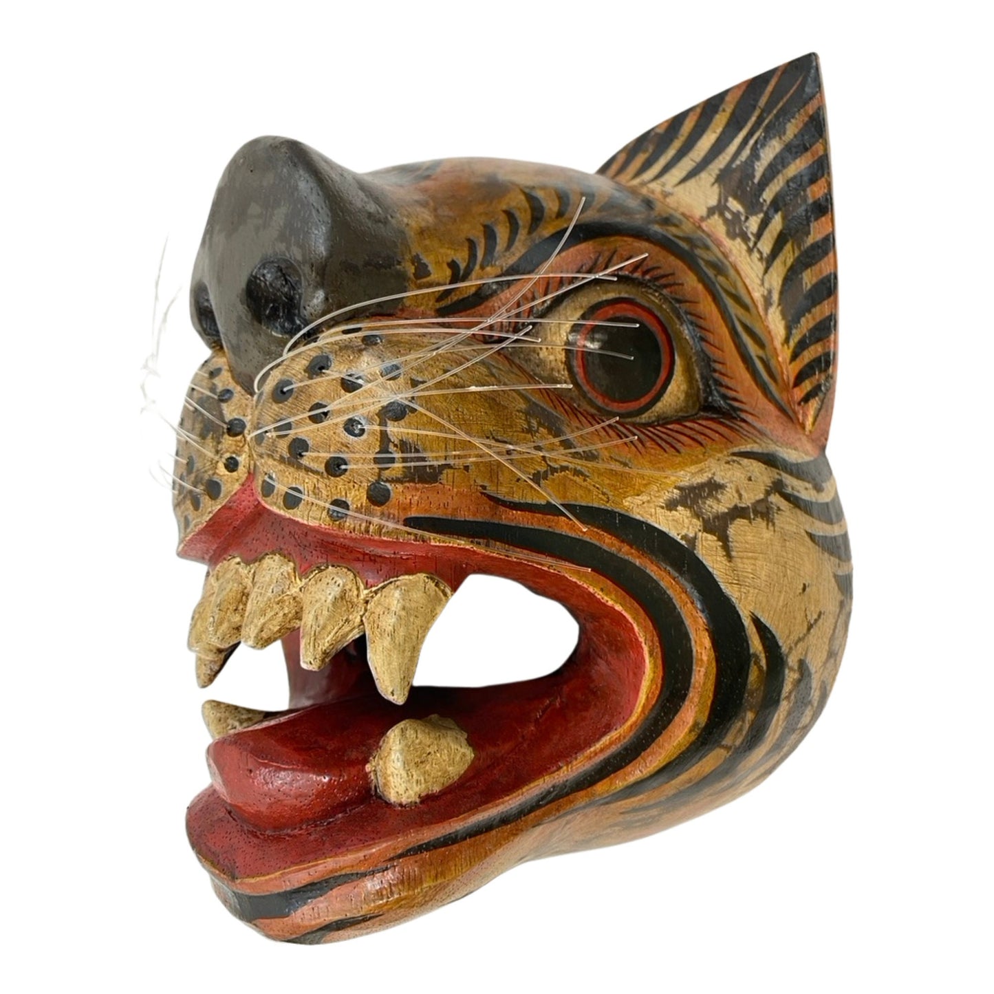 Balinese Tiger Mask: Hand Carved Wood Wall  Decor, Bali Folk Art Sculpture