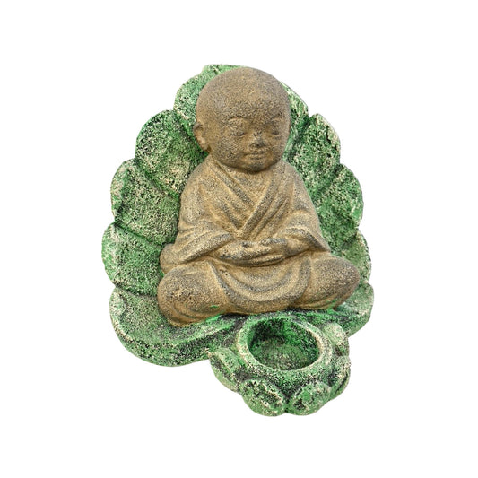 Little Namaste&#39; Buddha Statue Candle holder cone incense holder Shaolin Monk Garden art  cast LAVA STONE Asian yard Decor - Acadia World Traders