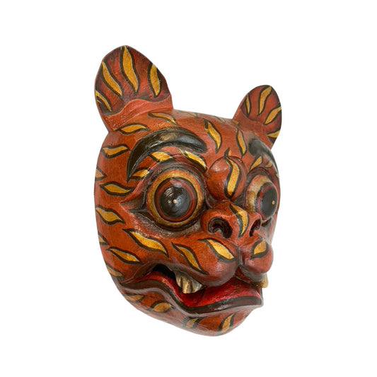 Balinese Tiger Mask Barong Macan Wooden Tiger Mask Guardian Demon Bali Hand Carved Wood Folk art Carving Wall Decor - Acadia World Traders