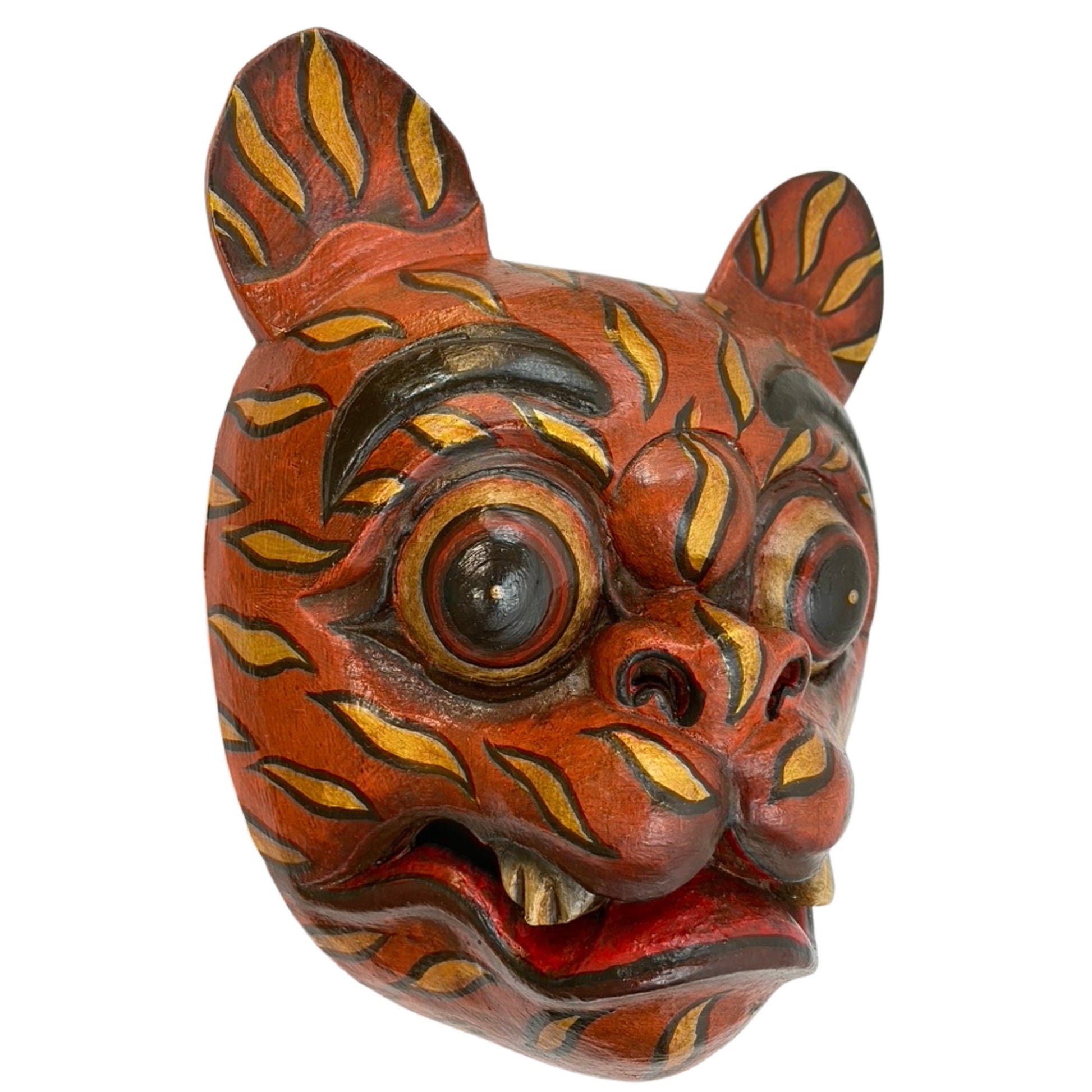 Balinese Tiger Mask Barong Macan Wooden Tiger Mask Guardian Demon Bali Hand Carved Wood Folk art Carving Wall Decor - Acadia World Traders