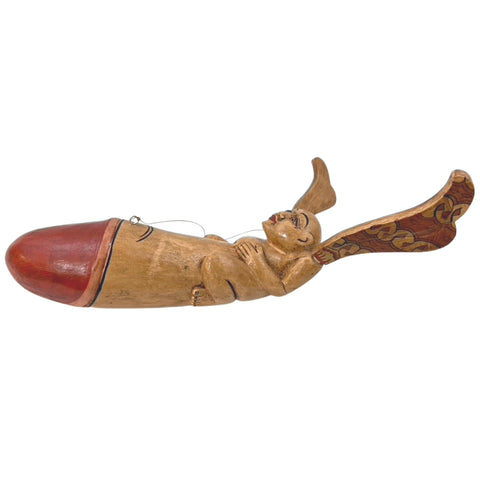 Winged Shiva Lingam Balinese Hanging Mobile Flying Dick Statue Mobile Spirit Demon chaser Hand Carved wood Carving Bali Folk art