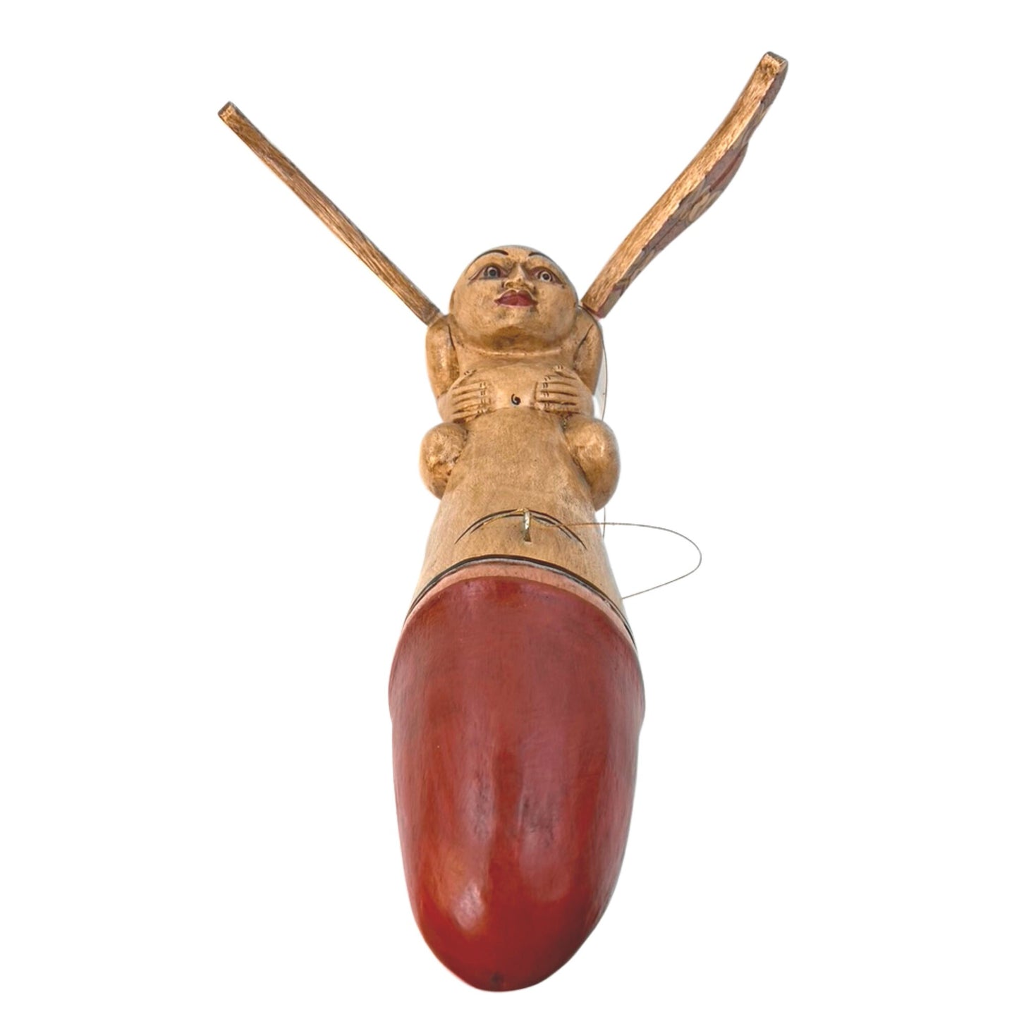 Balinese Winged Shiva Lingam Spirit Chaser Mobile: Hand-Carved Wood Folk Art