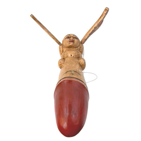 Winged Shiva Lingam Balinese Hanging Mobile Flying Dick Statue Mobile Spirit Demon chaser Hand Carved wood Carving Bali Folk art