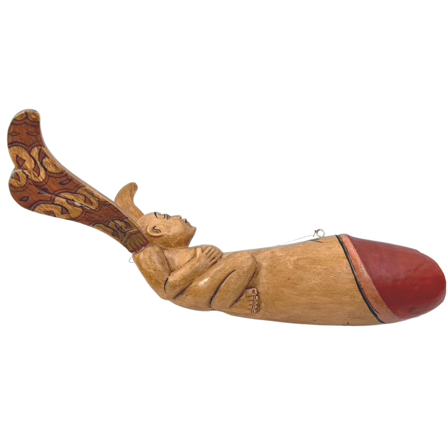 Balinese Winged Shiva Lingam Spirit Chaser Mobile: Hand-Carved Wood Folk Art