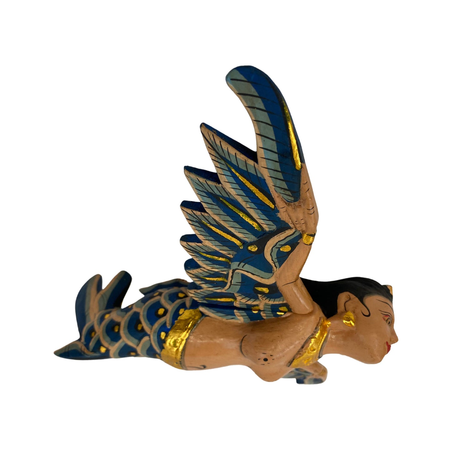 Balinese Flying Mermaid Goddess Spiritchaser Mobile: Hand Carved Wood, Bali Folk Art 8"