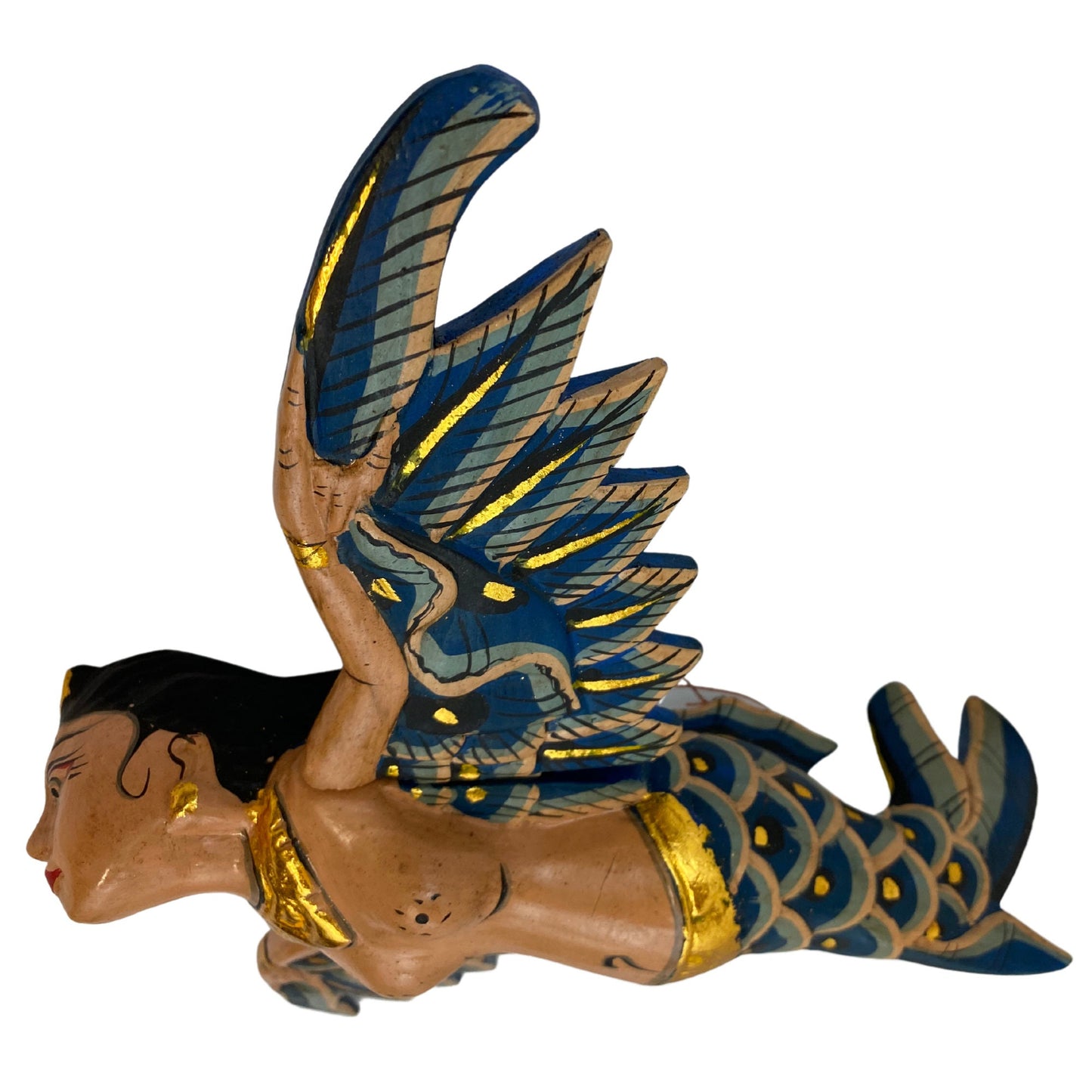Balinese Flying Mermaid Goddess Spiritchaser Mobile: Hand Carved Wood, Bali Folk Art 8"