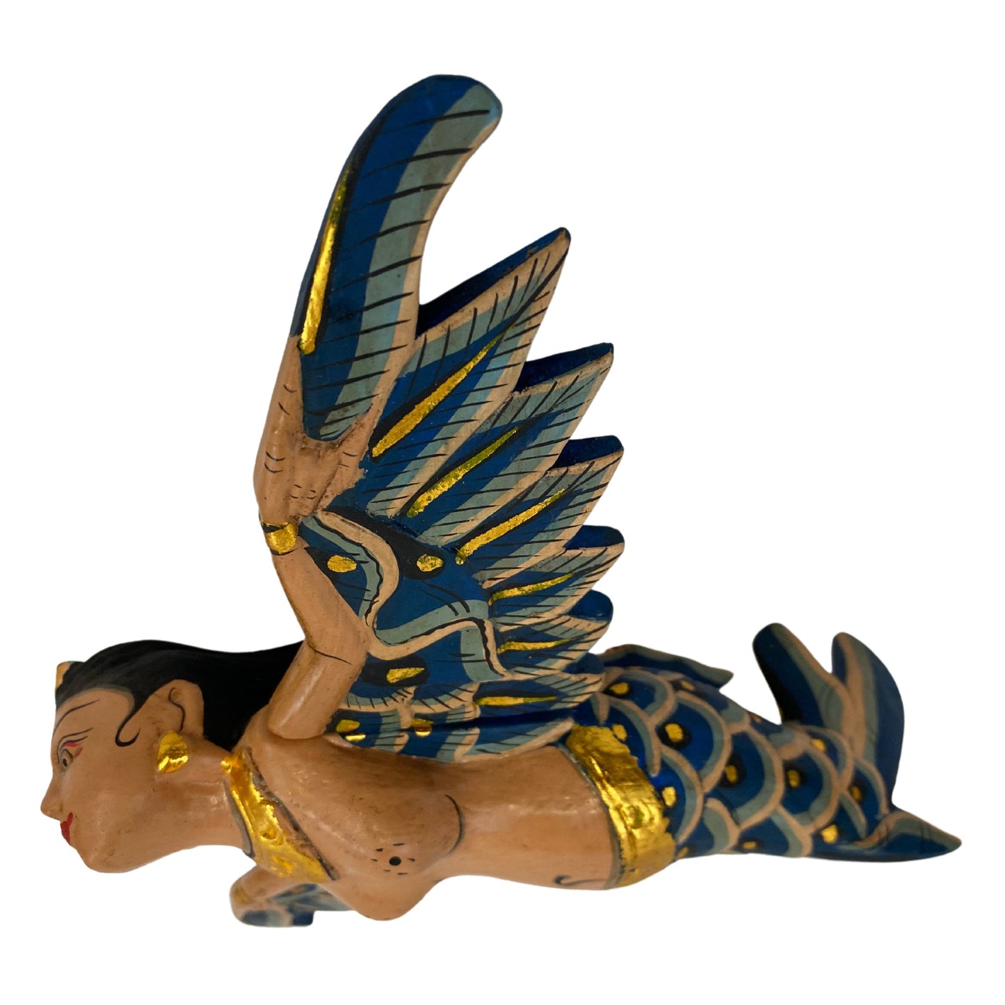 Balinese Flying Mermaid Goddess Spiritchaser Mobile: Hand Carved Wood, Bali Folk Art 8"
