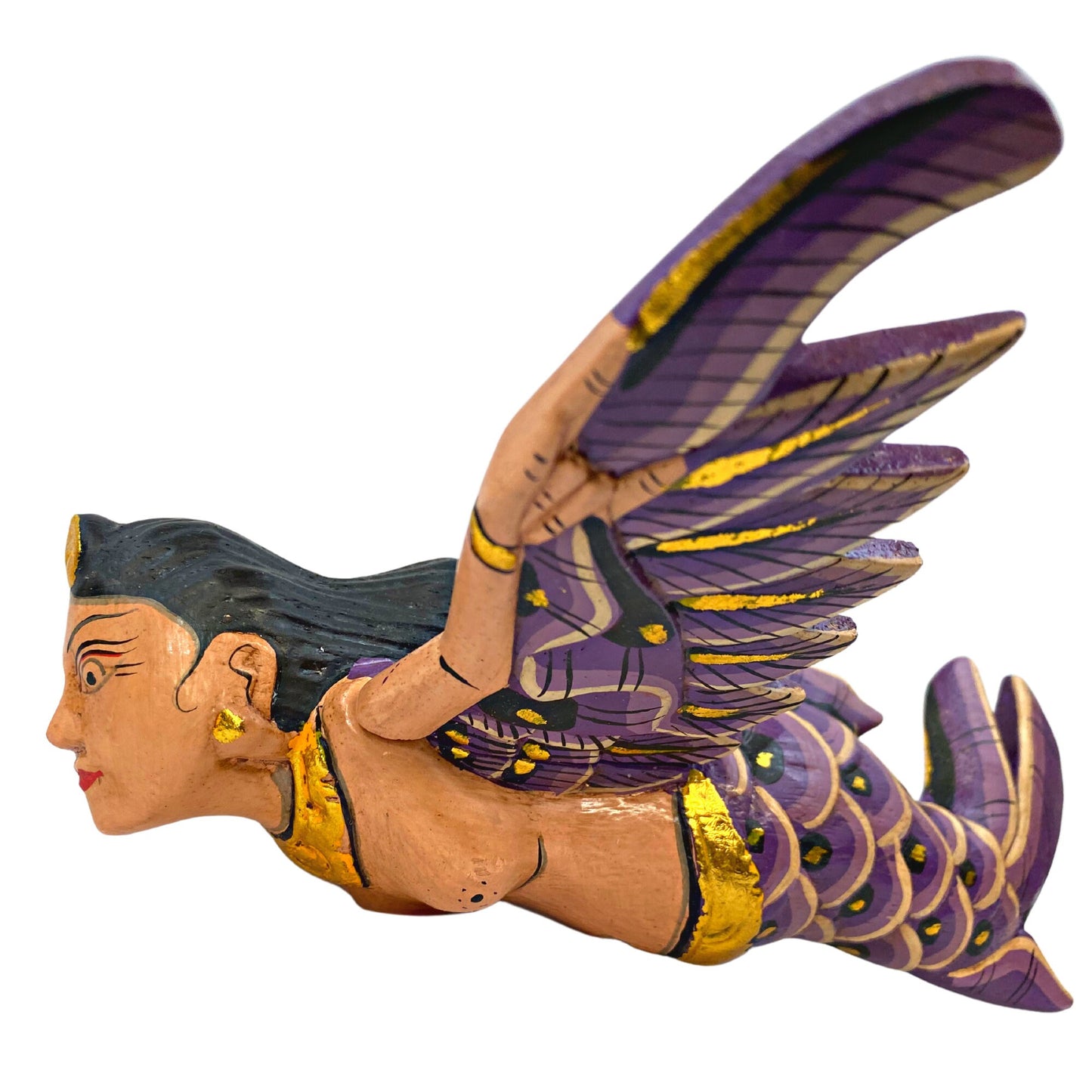 Hand Carved Balinese Flying Mermaid Goddess Spirit-chaser Mobile: Bali Folk art wood carving 8"