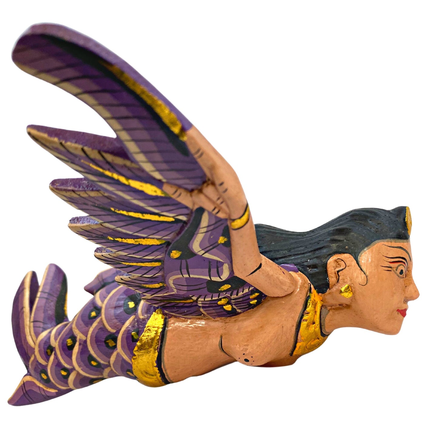Hand Carved Balinese Flying Mermaid Goddess Spirit-chaser Mobile: Bali Folk art wood carving 8"