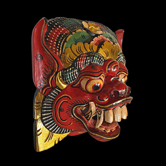 Balinese folk art mask Red  Bhoma Rakshasa Demon hand carved wood