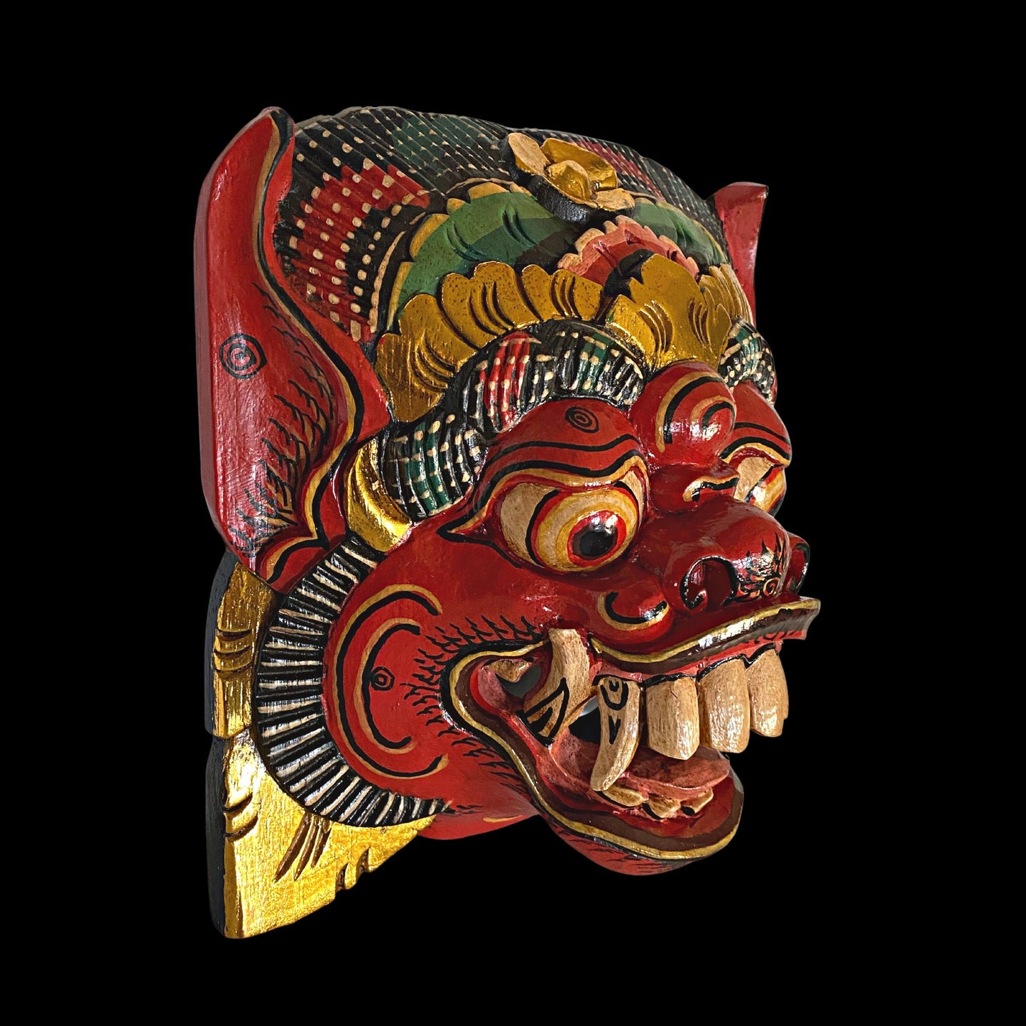 Balinese Barong Bhoma Demon Mask: Hand-Carved Wood Guardian, Bali Folk Art Carving Wall Decor
