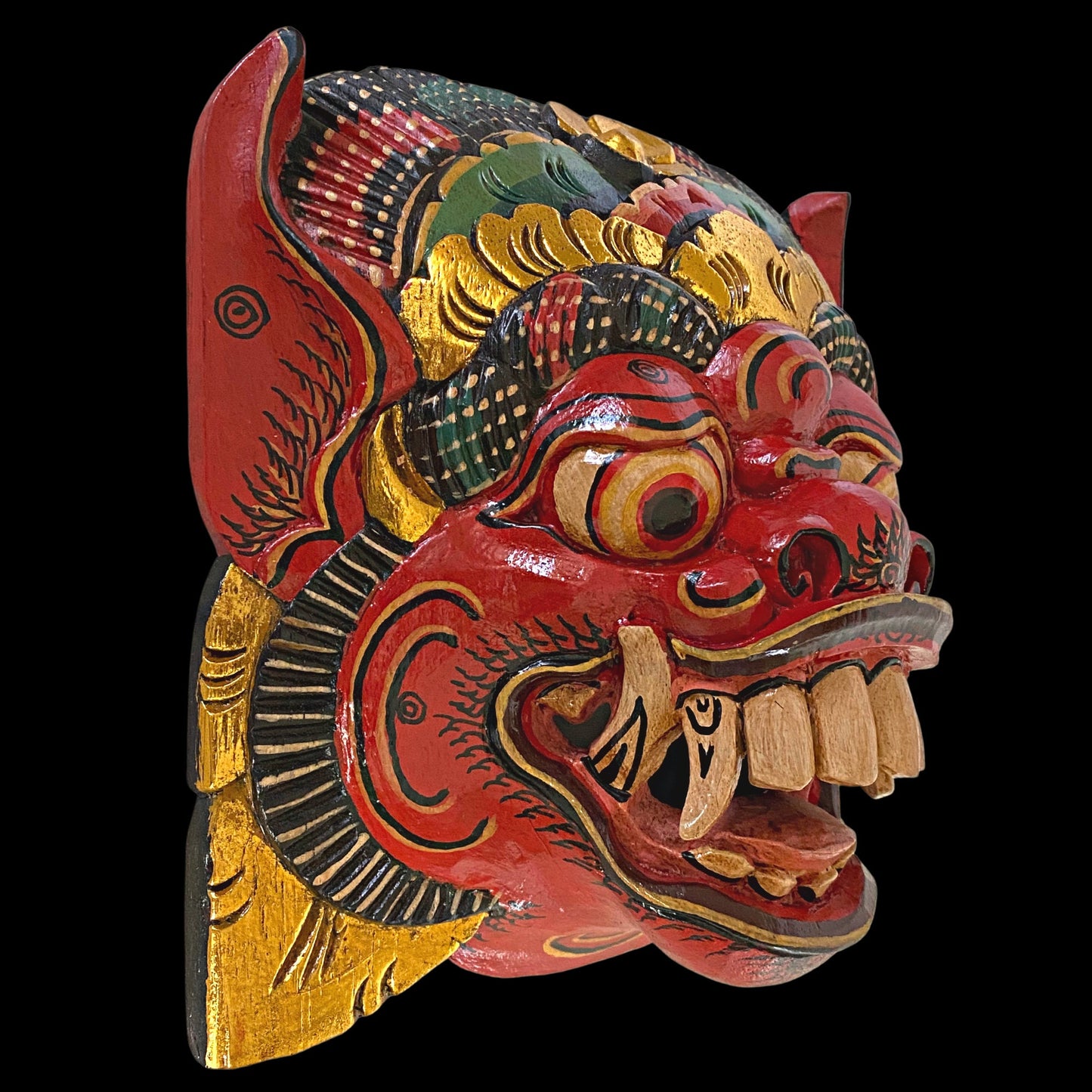 Balinese Barong Bhoma Demon Mask: Hand-Carved Wood Guardian, Bali Folk Art Carving Wall Decor