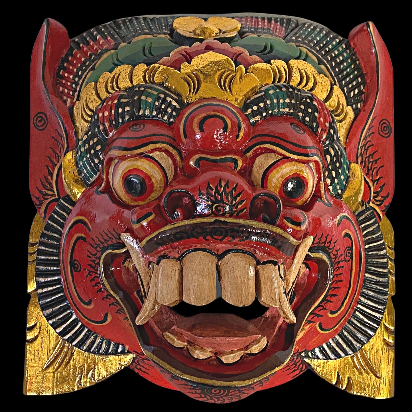 Balinese Barong Bhoma Demon Mask: Hand-Carved Wood Guardian, Bali Folk Art Carving Wall Decor