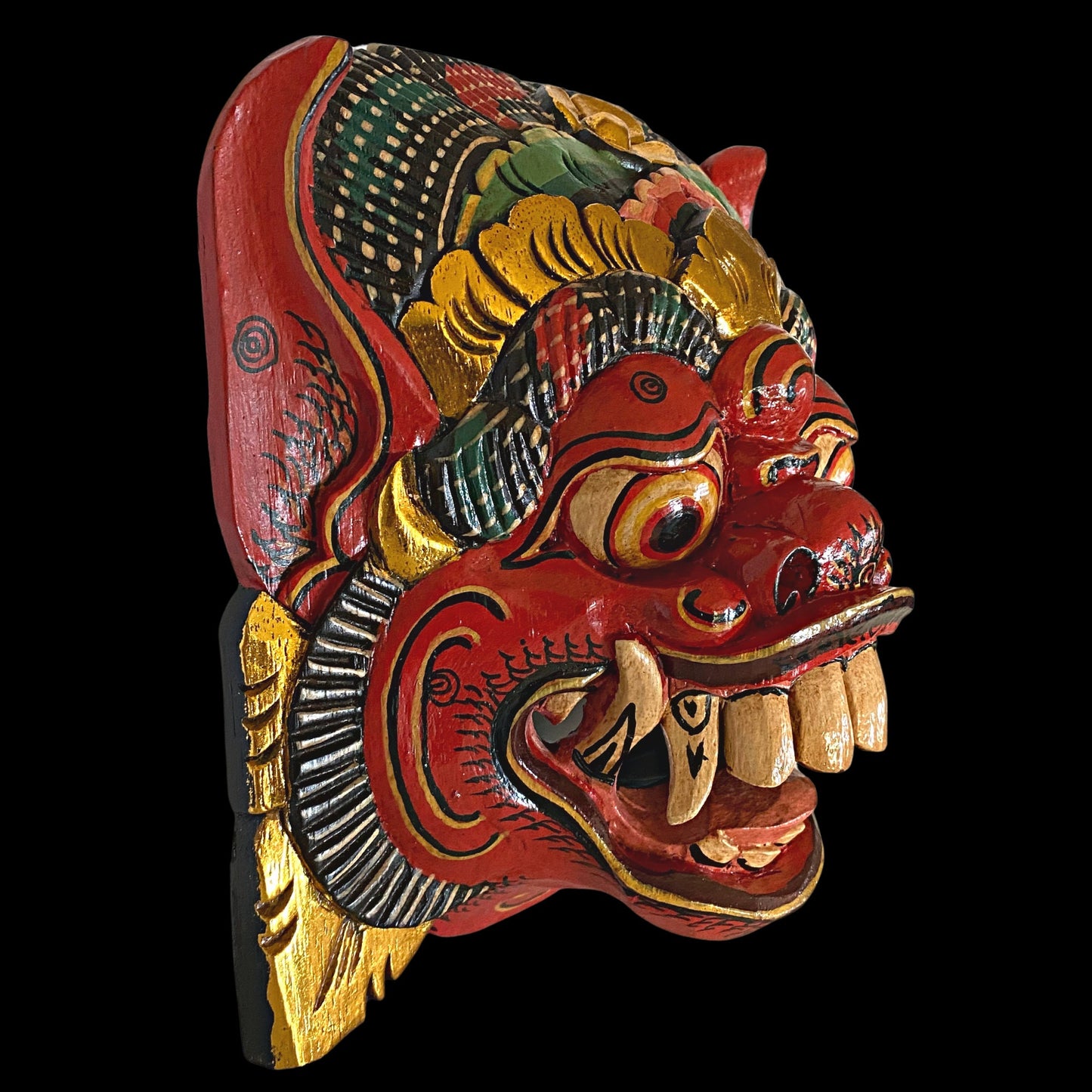 Balinese Barong Bhoma Demon Mask: Hand-Carved Wood Guardian, Bali Folk Art Carving Wall Decor