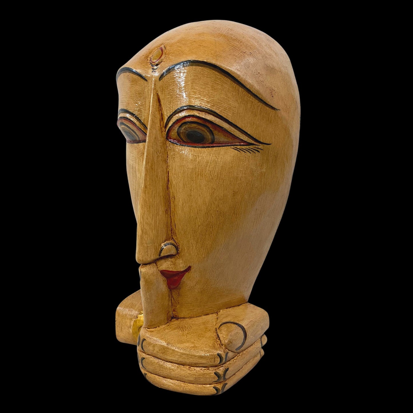 Balinese Shush Buddha Mask: Hand Carved Wood Wall Art Sculpture, Boho Decor