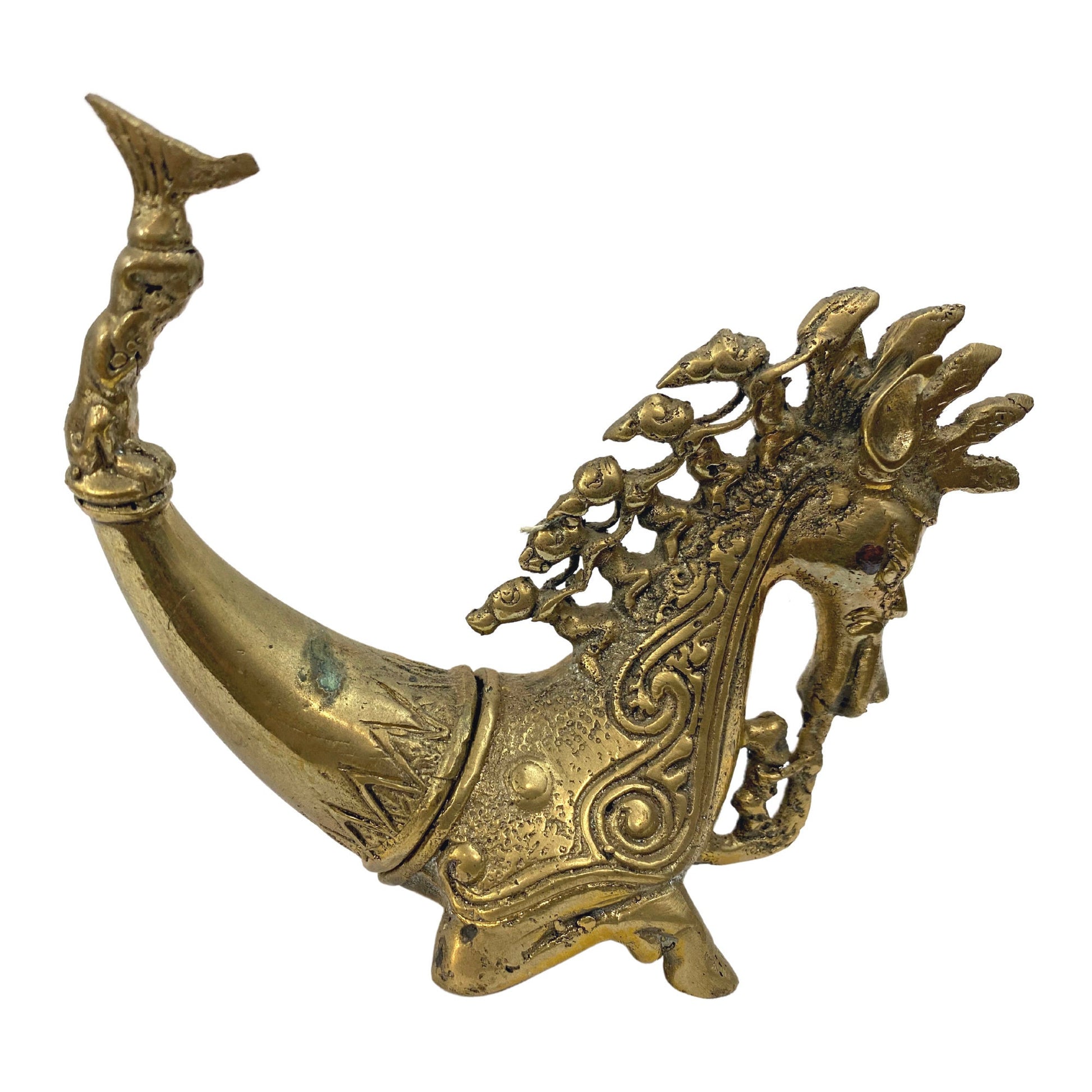 Tribal Seahorse  Betel Nut Medicine container stash box handmade Cast Bronze Indonesian - Acadia World Traders