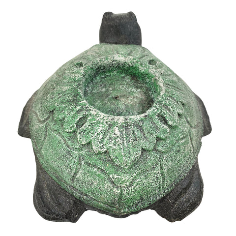 World Turtle Candle holder cone incense burner Garden art cast LAVA STONE Asian yard Decor