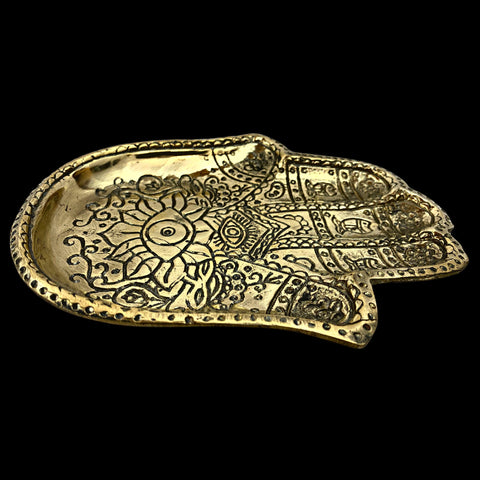 Bronze Hamsa evil eye Lotus hand Bowl Ring Dish rolling tray one Henna handmade Bali art