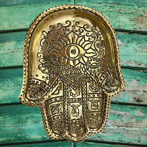 Bronze Hamsa evil eye Lotus hand Bowl Ring Dish rolling tray one Henna handmade Bali art