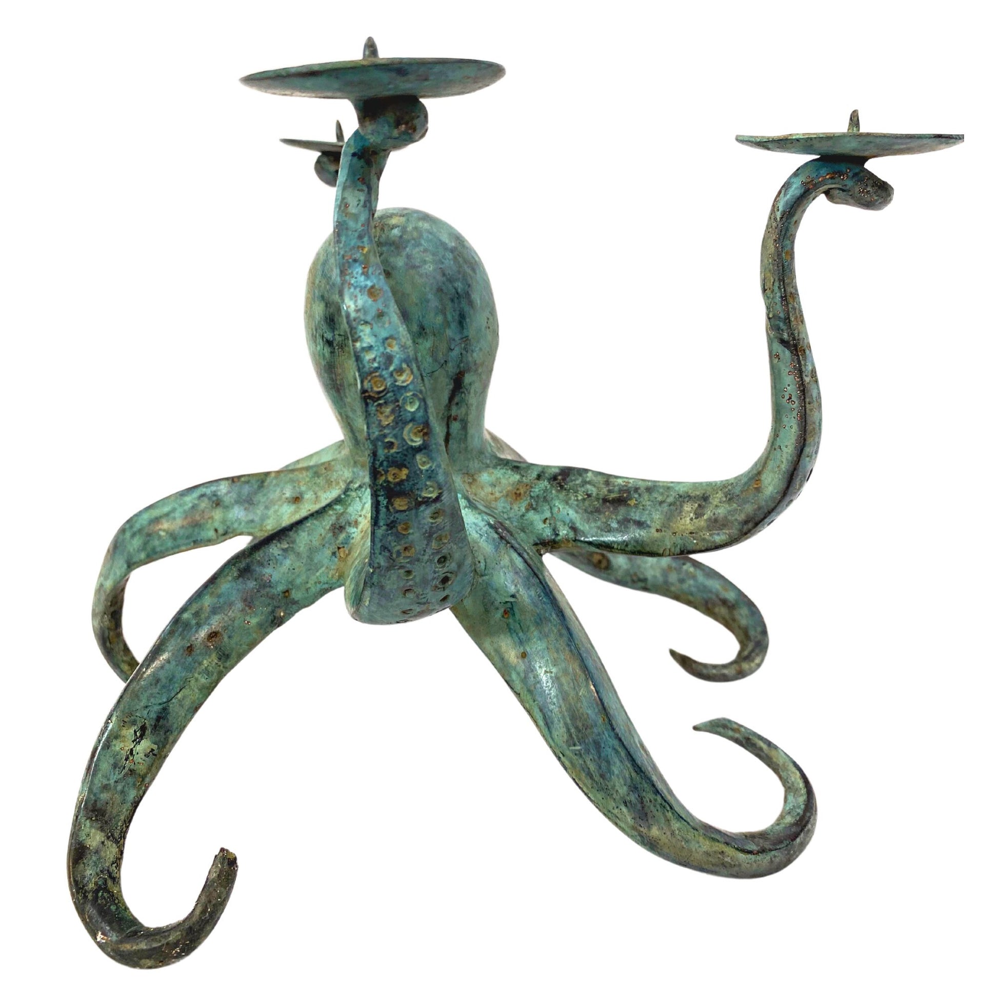 Octopus candelabra  candlestick Cephalopod Sealife Statue Candle Holder nautical tabletop decor Verdigris genuine Bronze art - Acadia World Traders