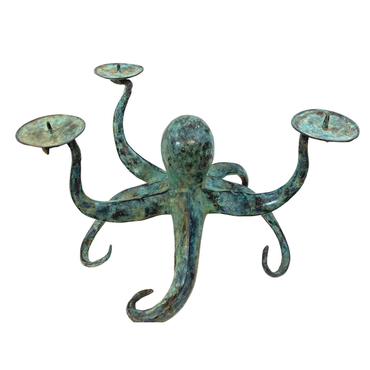 Octopus candelabra  candlestick Cephalopod Sealife Statue Candle Holder nautical tabletop decor Verdigris genuine Bronze art - Acadia World Traders