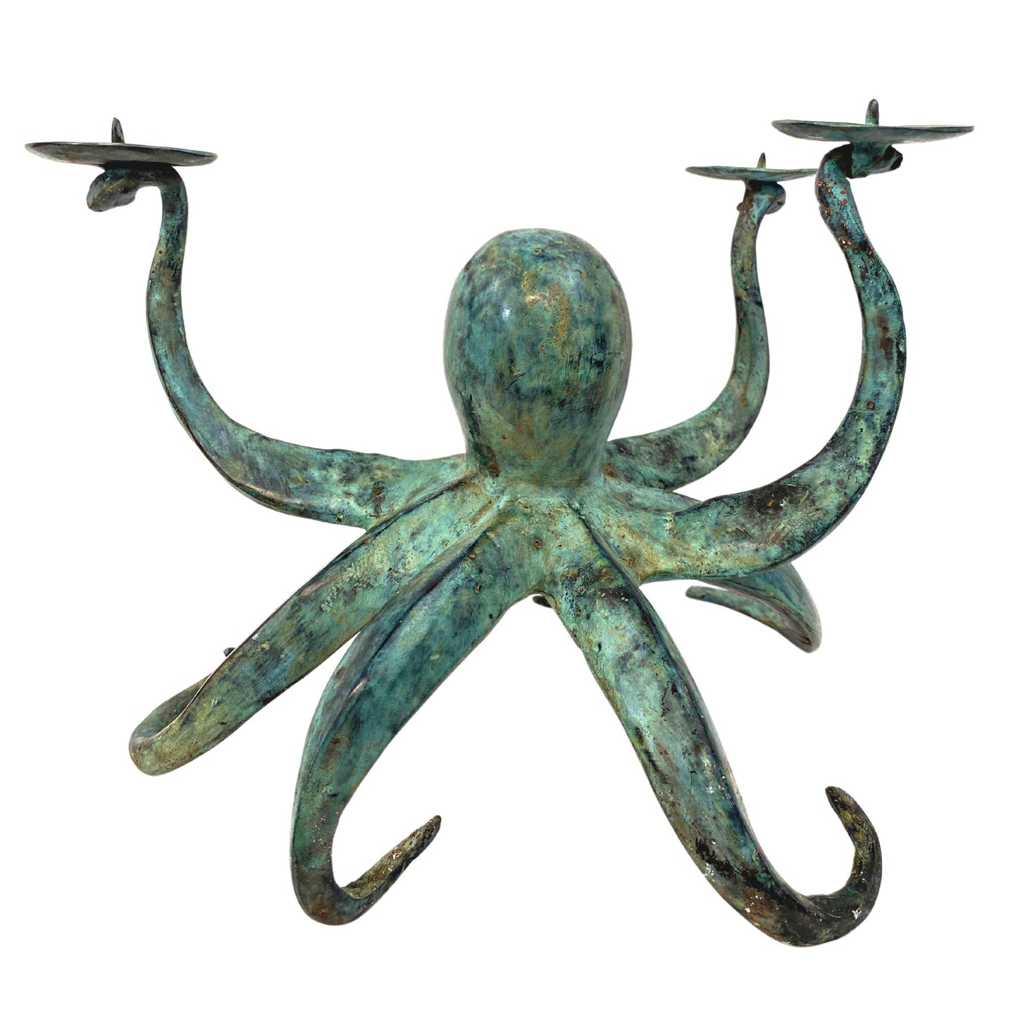 Octopus candelabra  candlestick Cephalopod Sealife Statue Candle Holder nautical tabletop decor Verdigris genuine Bronze art - Acadia World Traders