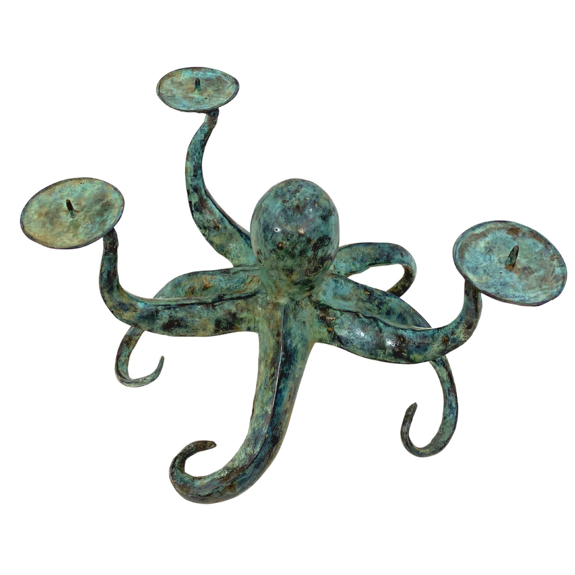 Octopus candelabra  candlestick Cephalopod Sealife Statue Candle Holder nautical tabletop decor Verdigris genuine Bronze art - Acadia World Traders