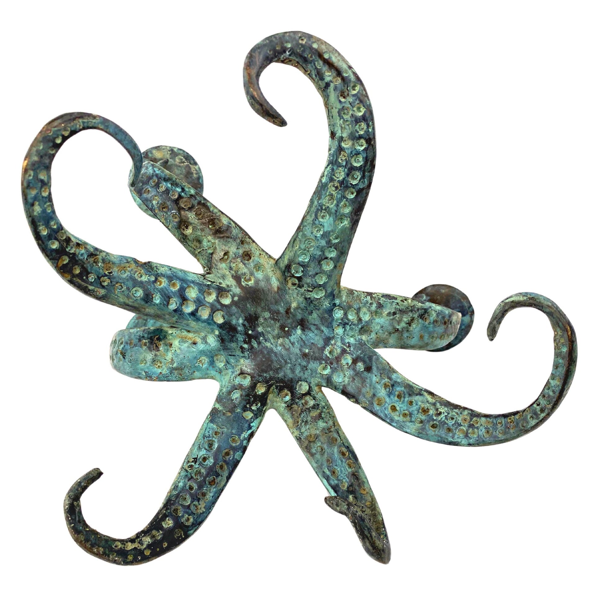 Octopus candelabra  candlestick Cephalopod Sealife Statue Candle Holder nautical tabletop decor Verdigris genuine Bronze art - Acadia World Traders
