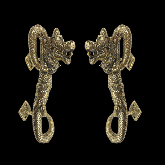 Silvered Bronze Dragon Naga Antaboga Serpent Door Handle door hardware Pull handmade Cast Bronze Metal Bali Art