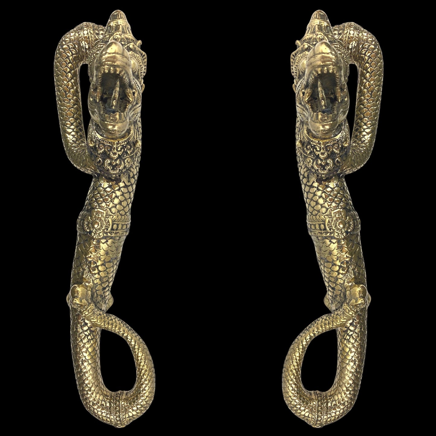 Silvered Bronze Dragon Naga Antaboga Serpent Door Handle door hardware Pull handmade Cast Bronze Metal Bali Art
