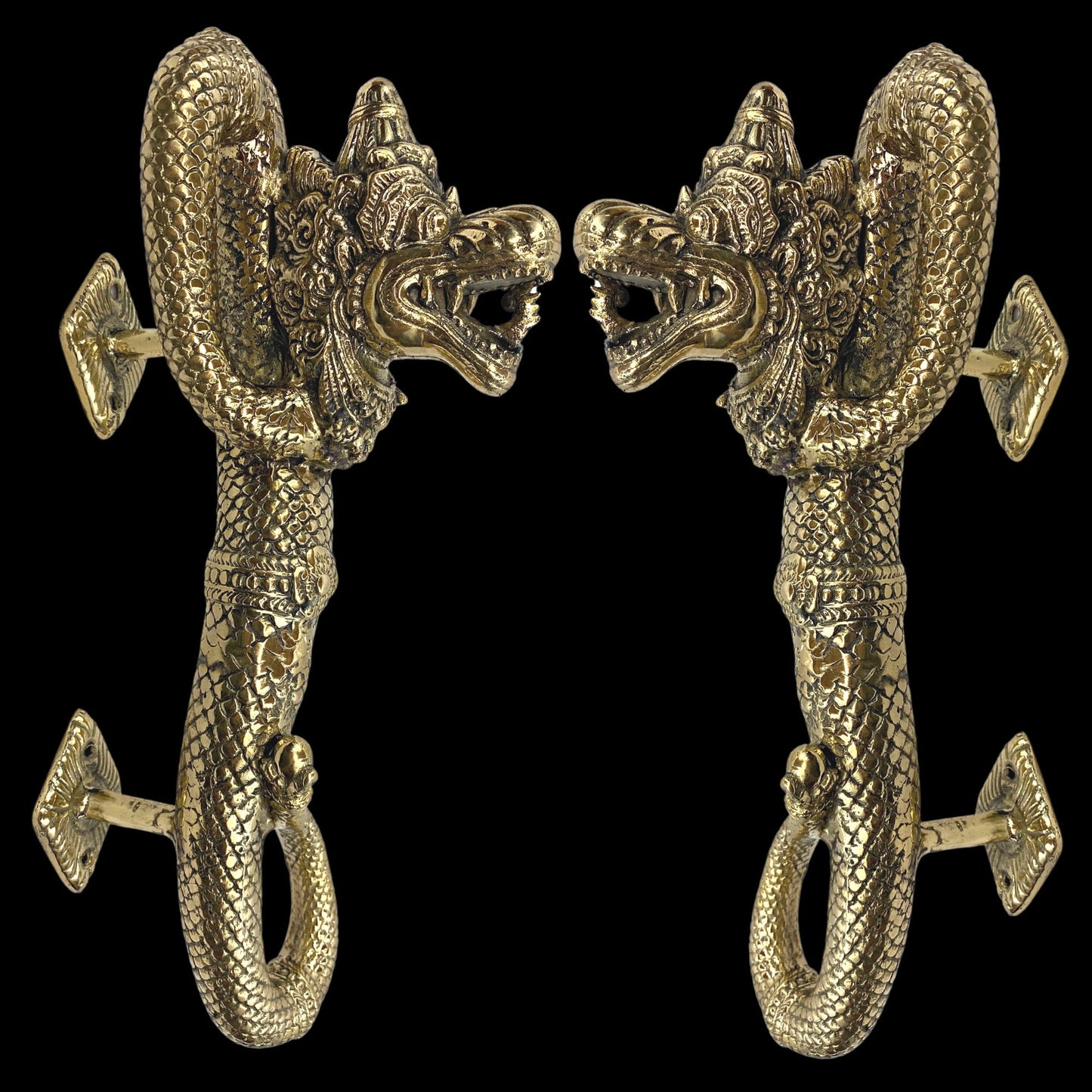 Silvered Bronze Dragon Naga Antaboga Serpent Door Handle door hardware Pull handmade Cast Bronze Metal Bali Art
