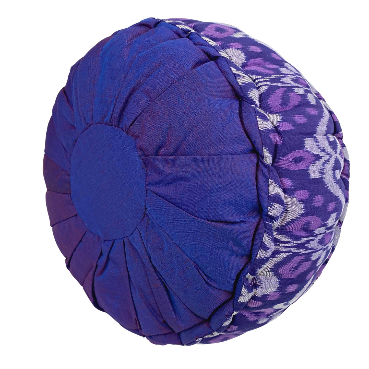 Handwoven Purple Ikat Zafu Meditation Pillow - Organic Kapok Filled Floor Cushion