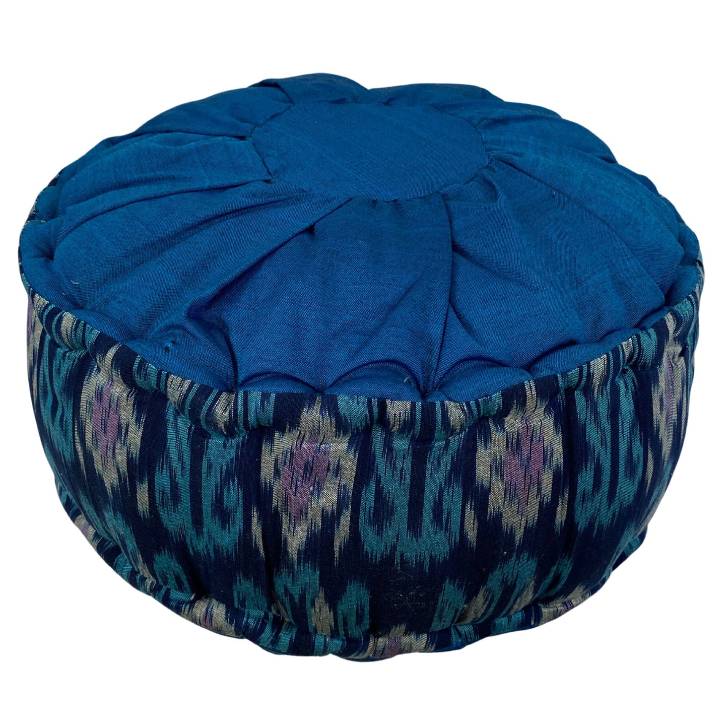 Handwoven Ikat Zafu Meditation Pillow:  Kapok filled floor cushion, Blue