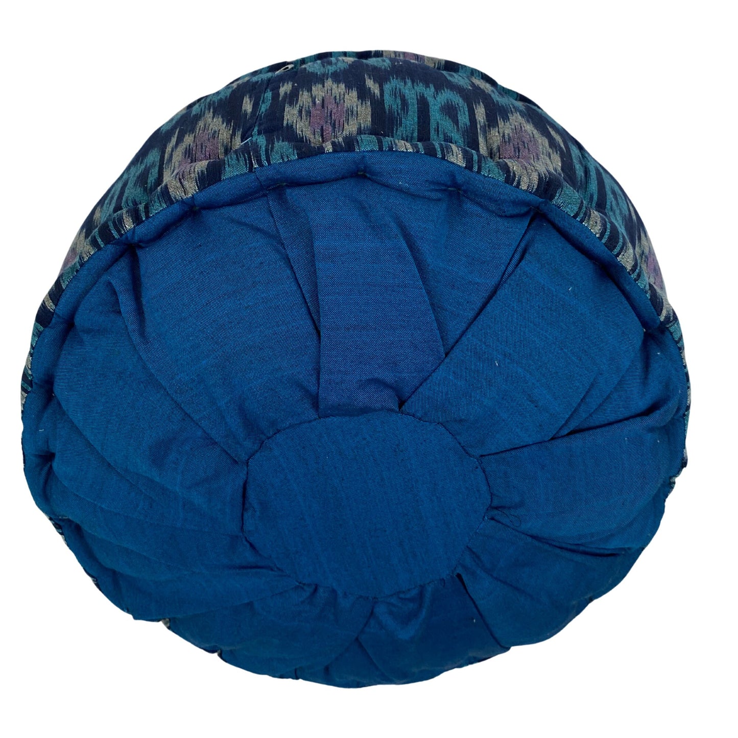 Handwoven Ikat Zafu Meditation Pillow:  Kapok filled floor cushion, Blue