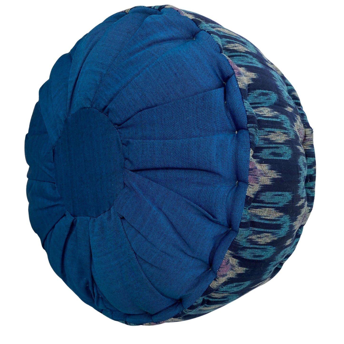 Handwoven Ikat Zafu Meditation Pillow:  Kapok filled floor cushion, Blue