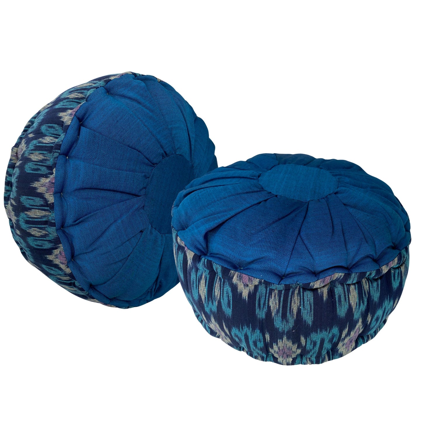 Handwoven Ikat Zafu Meditation Pillow:  Kapok filled floor cushion, Blue
