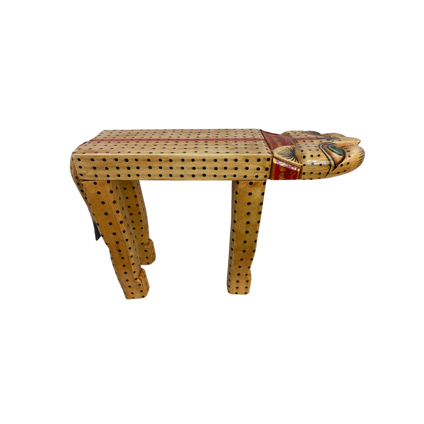 Tiger Cat Plant Stand Black & Beige Stripe Dots Leopard Spots Balinese Hand Carved Wood Carving Feline Bali Folk Art Wooden Stool - Acadia World Traders
