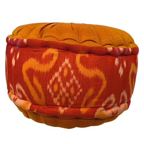 Yoga Pillow Zafu Meditation Cushion Hand woven orange tangerine  Balinese Ikat handmade Organic Kapok Bali Batik Boho decor