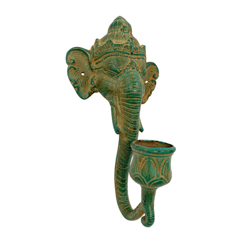 Ganesha Elephant Verdigris Bronze Wall Sconce Candle stick Holder Remover of Obstacles lost wax cast Sculpture Home decor Balinese Hindu art