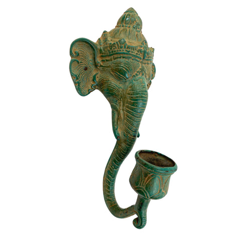 Ganesha Elephant Verdigris Bronze Wall Sconce Candle stick Holder Remover of Obstacles lost wax cast Sculpture Home decor Balinese Hindu art