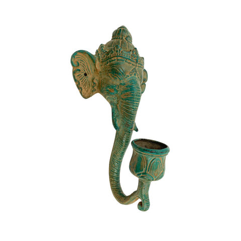 Ganesha Elephant Verdigris Bronze Wall Sconce Candle stick Holder Remover of Obstacles lost wax cast Sculpture Home decor Balinese Hindu art