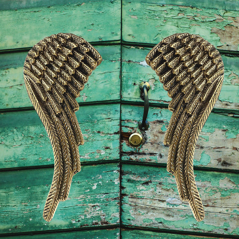 Feathered Angel Wings Door Handles Silvered  Bronze Knob Drawer Pull Door Cabinet Handles Set of 2 handmade Balinese Art Boho Decor